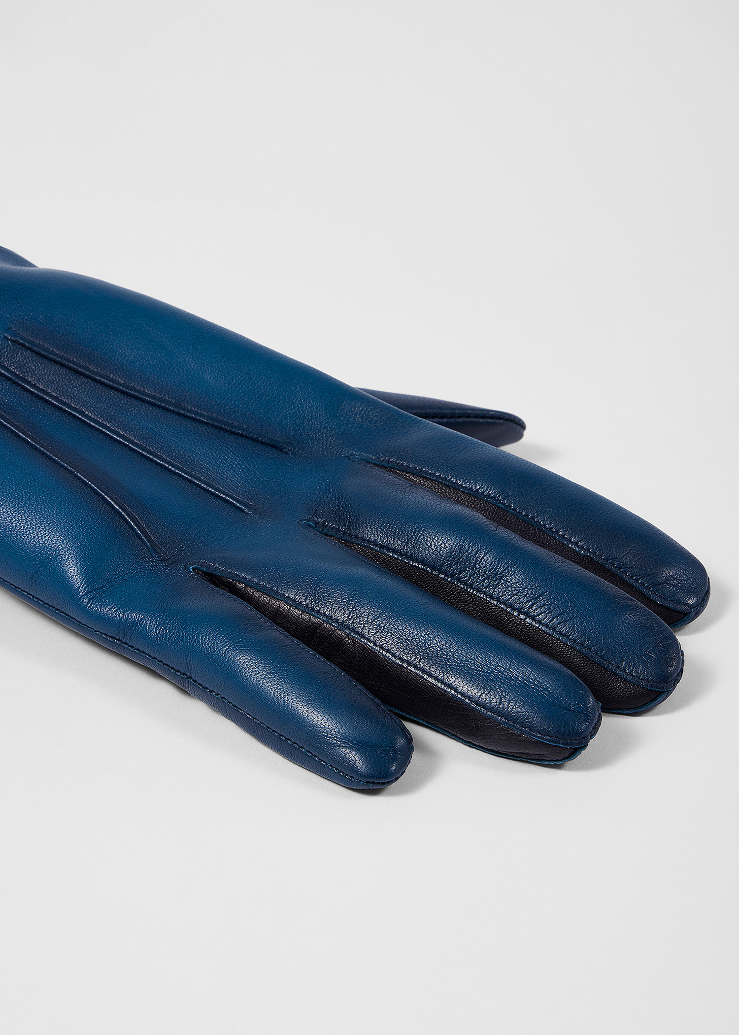 Blue Leather Gloves with Wool-Cashmere Lining - 4