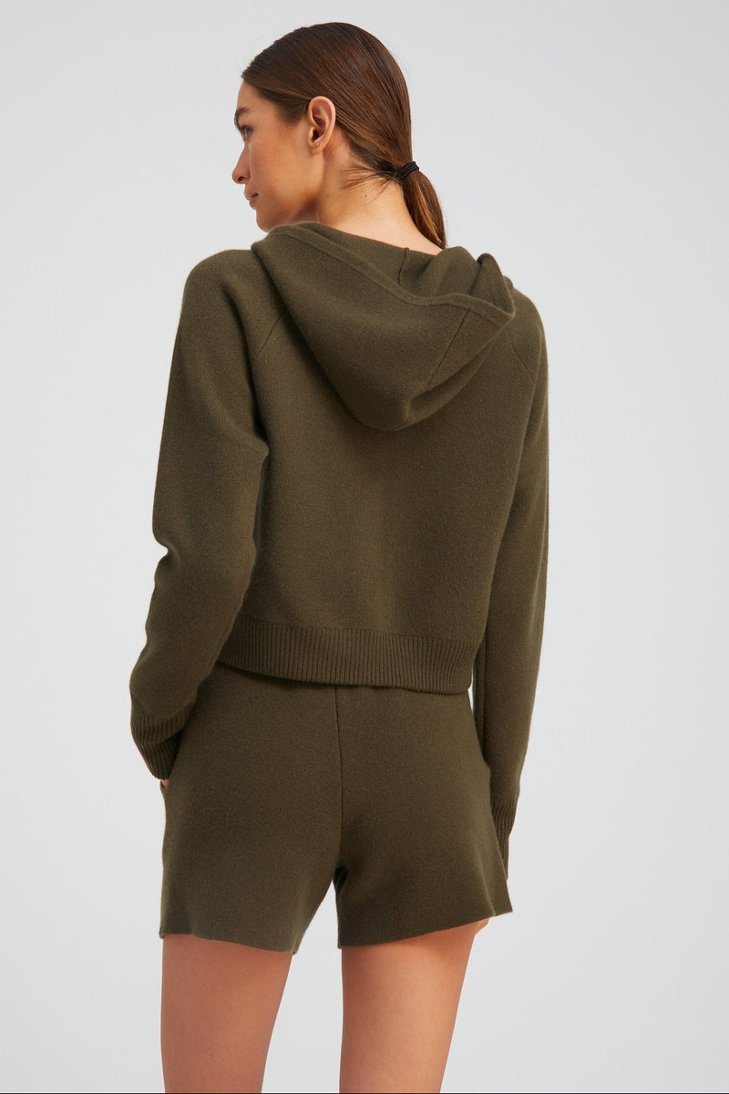 OLIVE CASHMERE SHRUNKEN ZIP UP HOODIE 4
