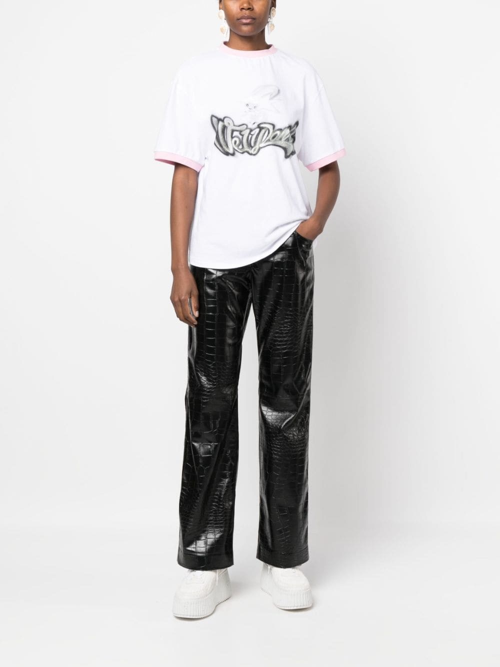embossed-crocodile straight-leg trousers - 2