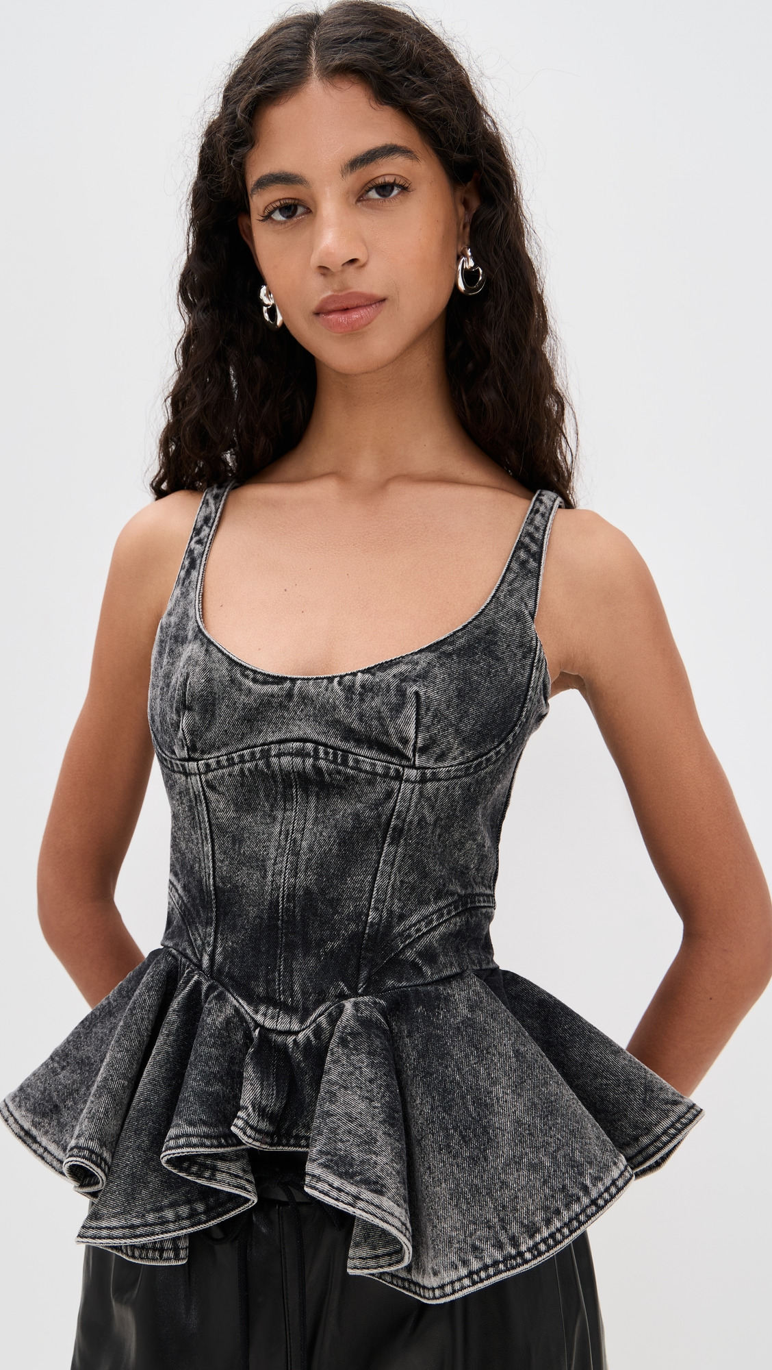 Denim Corset with Asymmetric Hem - 1