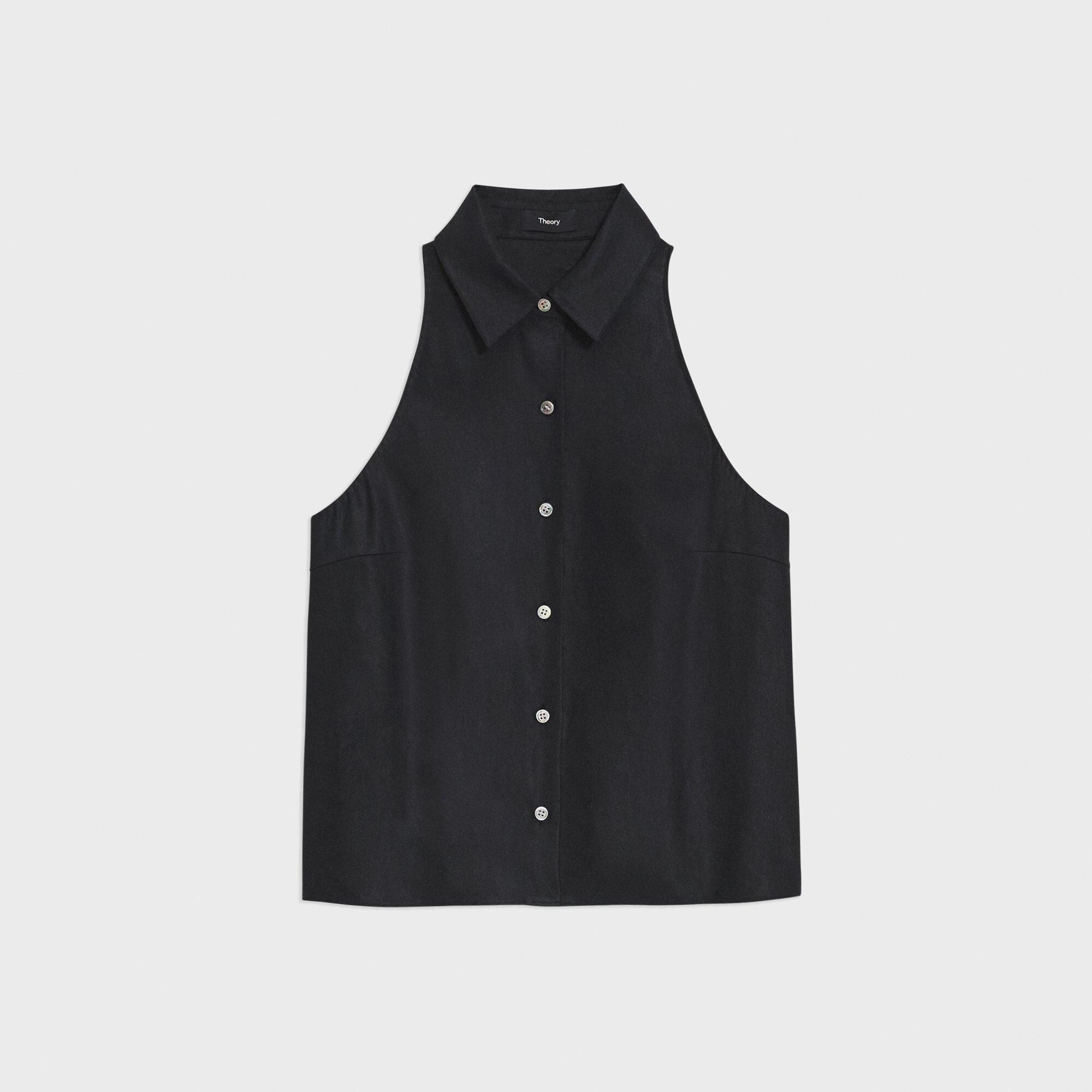 Halter Neck Shirt in Linen-Viscose - 1