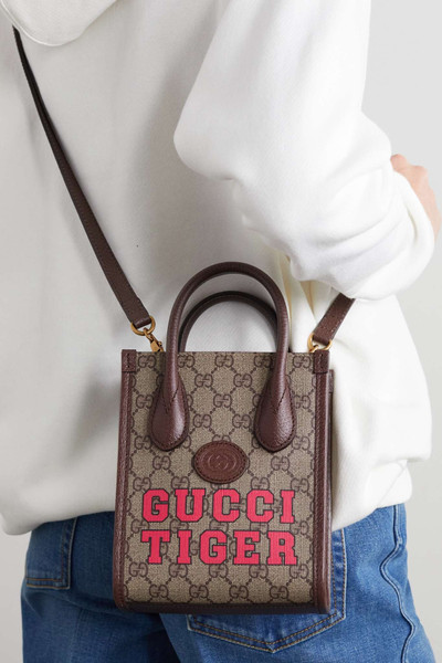 GUCCI GG Supreme mini leather-trimmed printed coated-canvas tote outlook