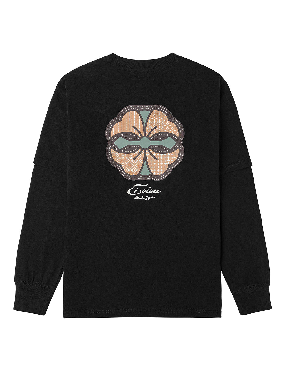 Sashiko-style Kamon Print Fashion Fit 2-in-1 Design Long-sleeve T-shirt - 12