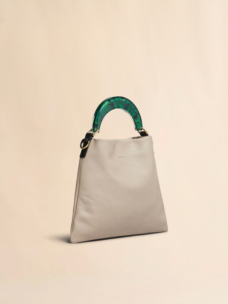 HOBO BAG IN WHITE GRAINED CALFSKIN AND RESIN HANDLE 6