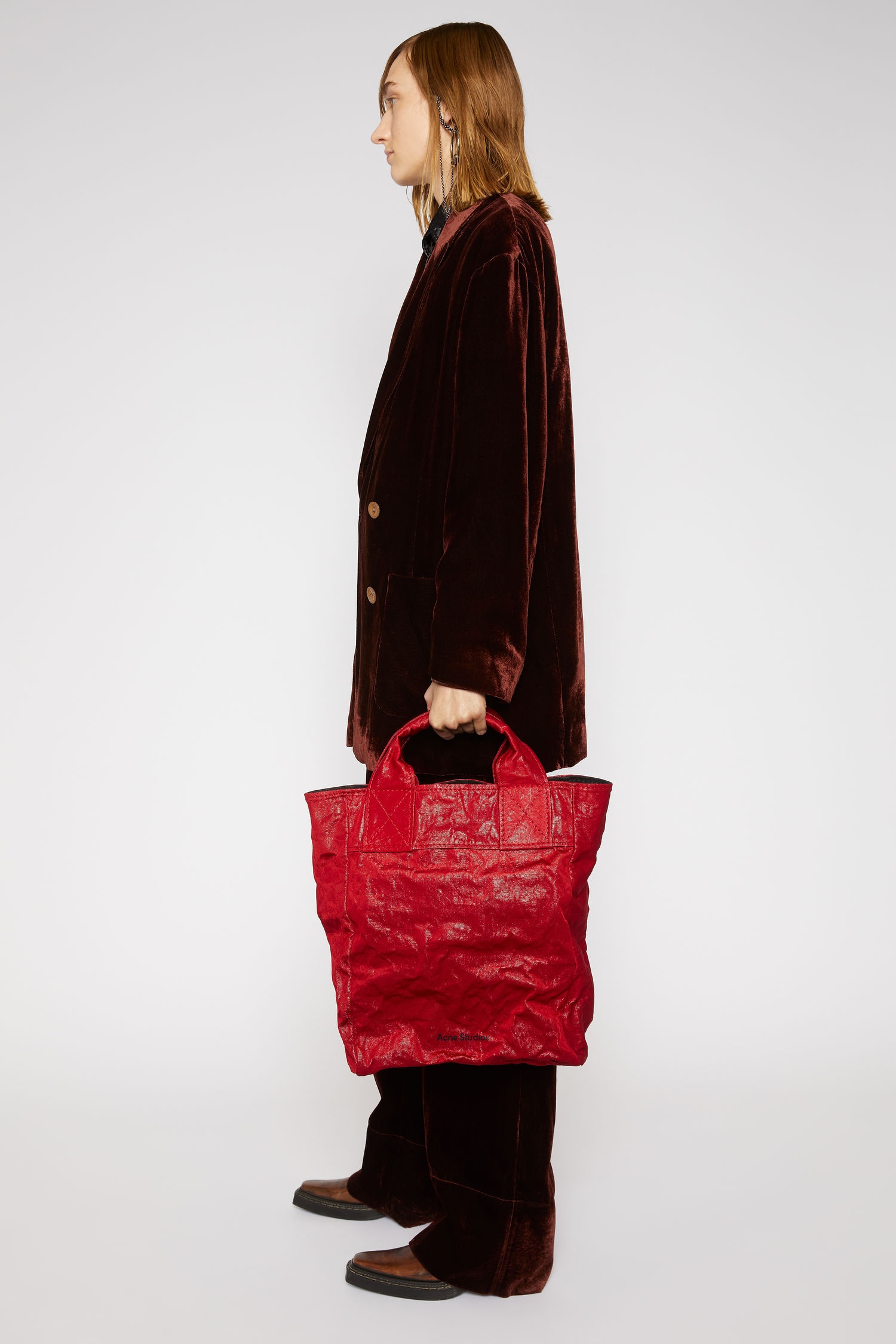 Crinkled tote bag dark red - 5