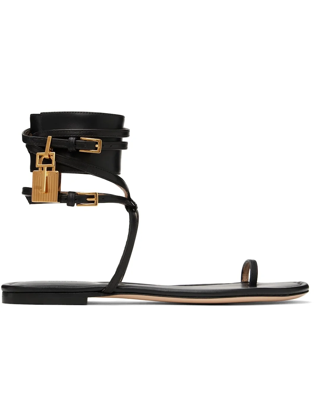 Black Soft Calf Ankle Wrap Sandals - 1