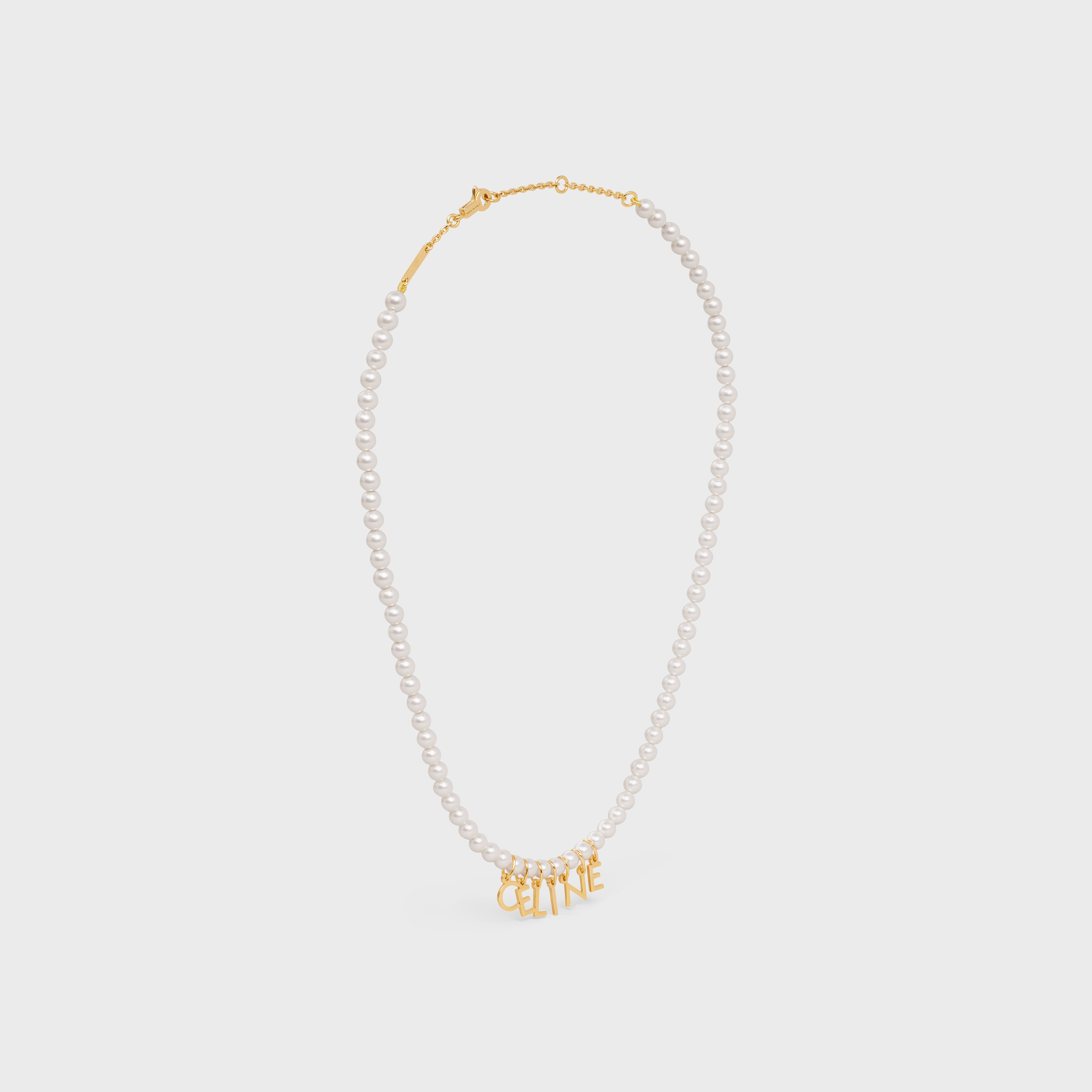 Celine Paris Pearl Necklace in Brass with Gold Finish and Glass Pearls - 3