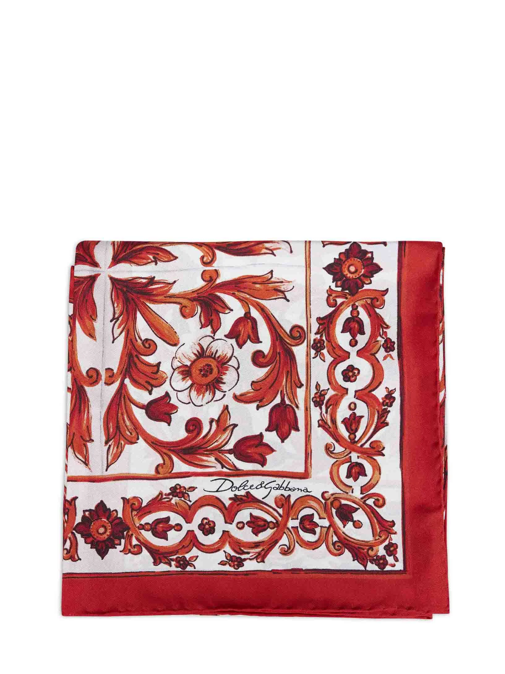 Dolce & Gabbana Women Orange Maiolica-Print Silk Twill Scarf - 1