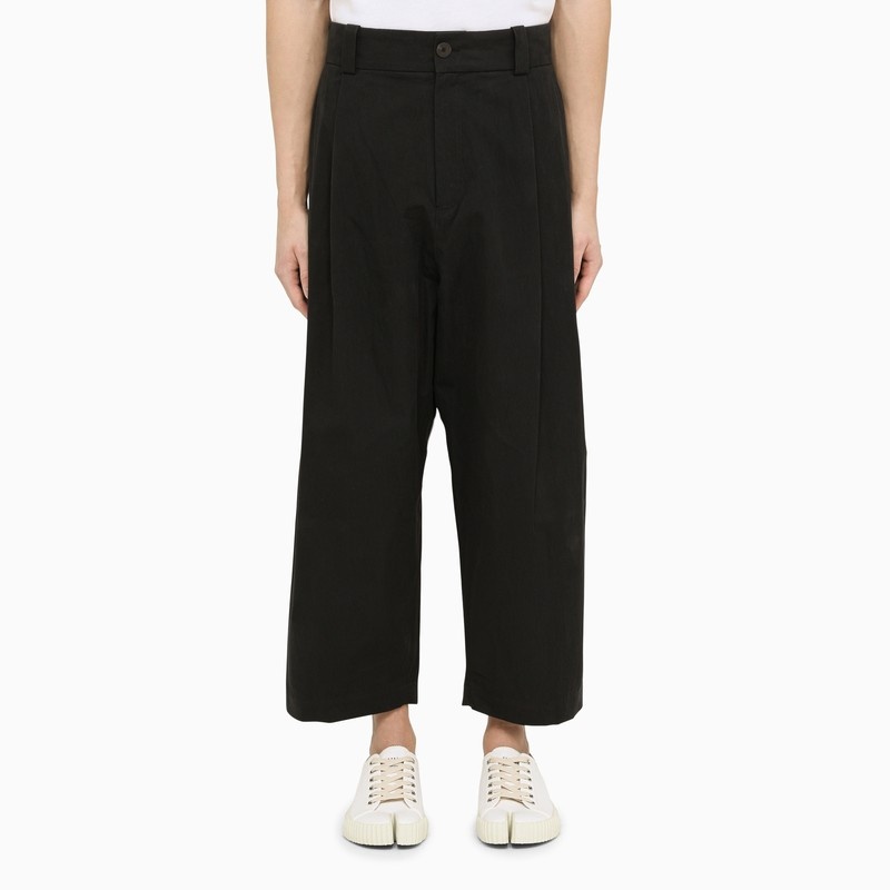 Cropped navy cotton trousers - 1