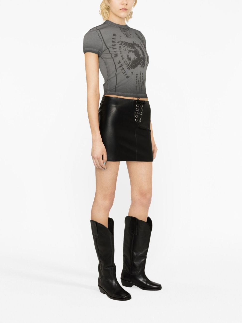 Textured lace-up miniskirt - 3