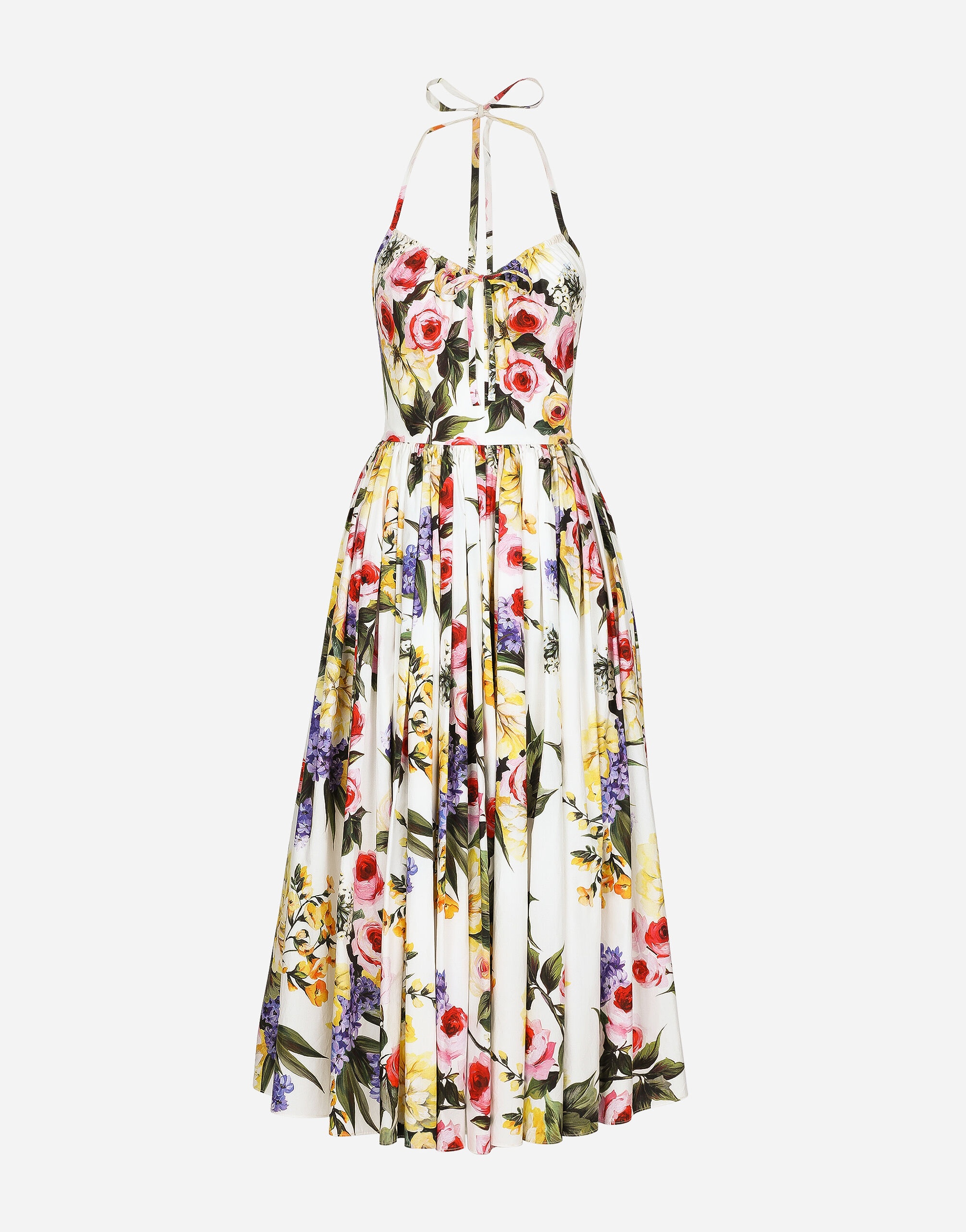 Calf-length cotton dress with garden print - 1