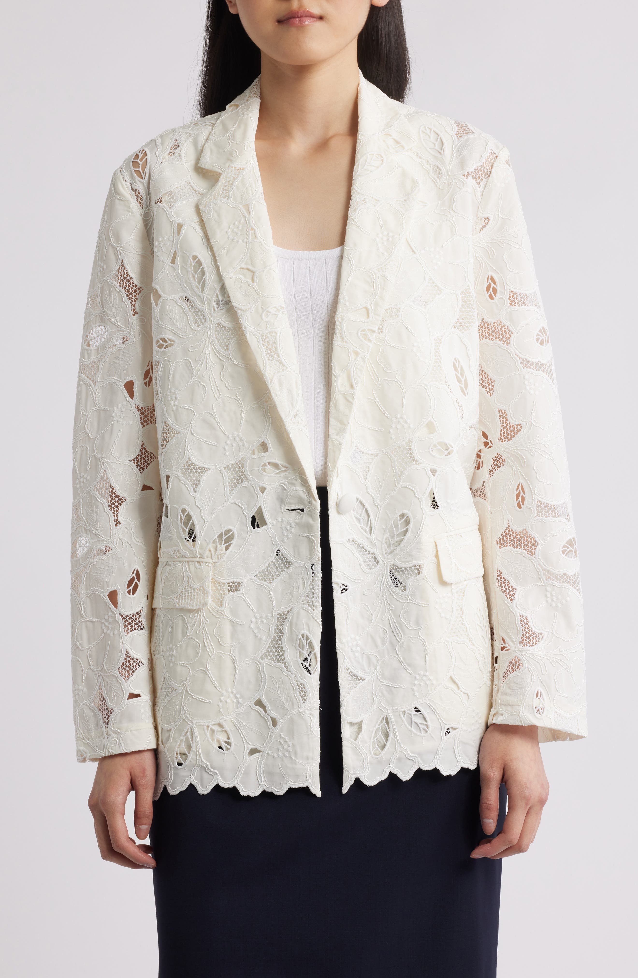 BOSS Jonara Lace Blazer in White Broderie Anglaise at Nordstrom - 1