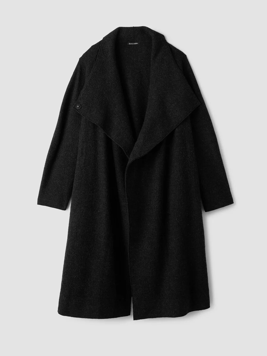 Lightweight Boiled Wool Drape Neck Coat in Regenerative Wool - 1