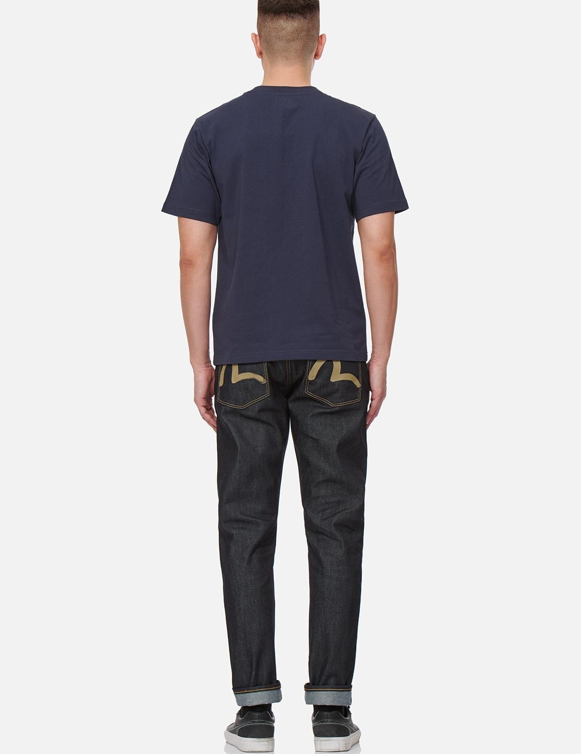 WASH-EFFECT SEAGULL PRINT CARROT FIT RAW DENIM JEANS #2017 - 5