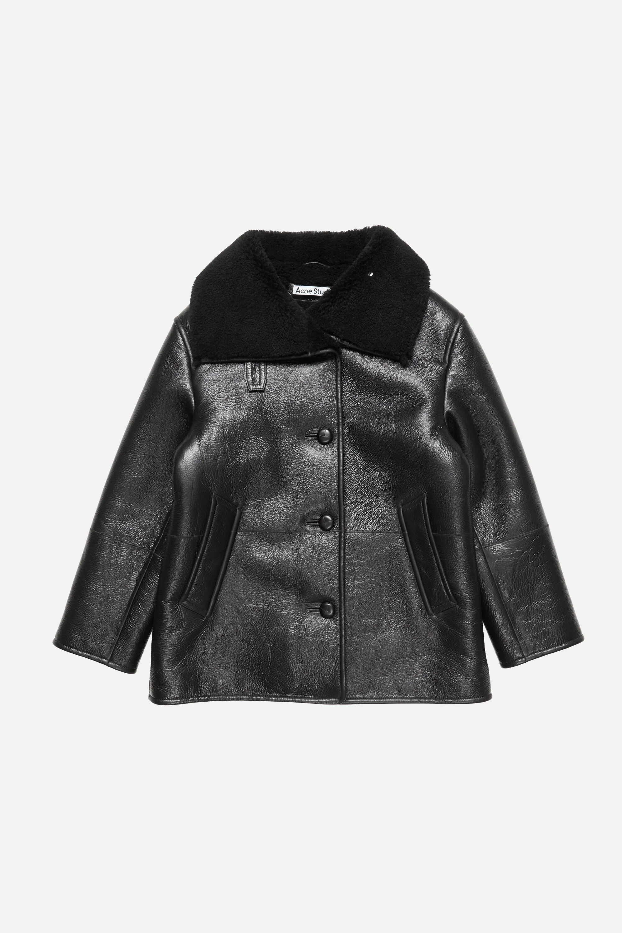 Leather Shearling Duffle Coat - Black - 1