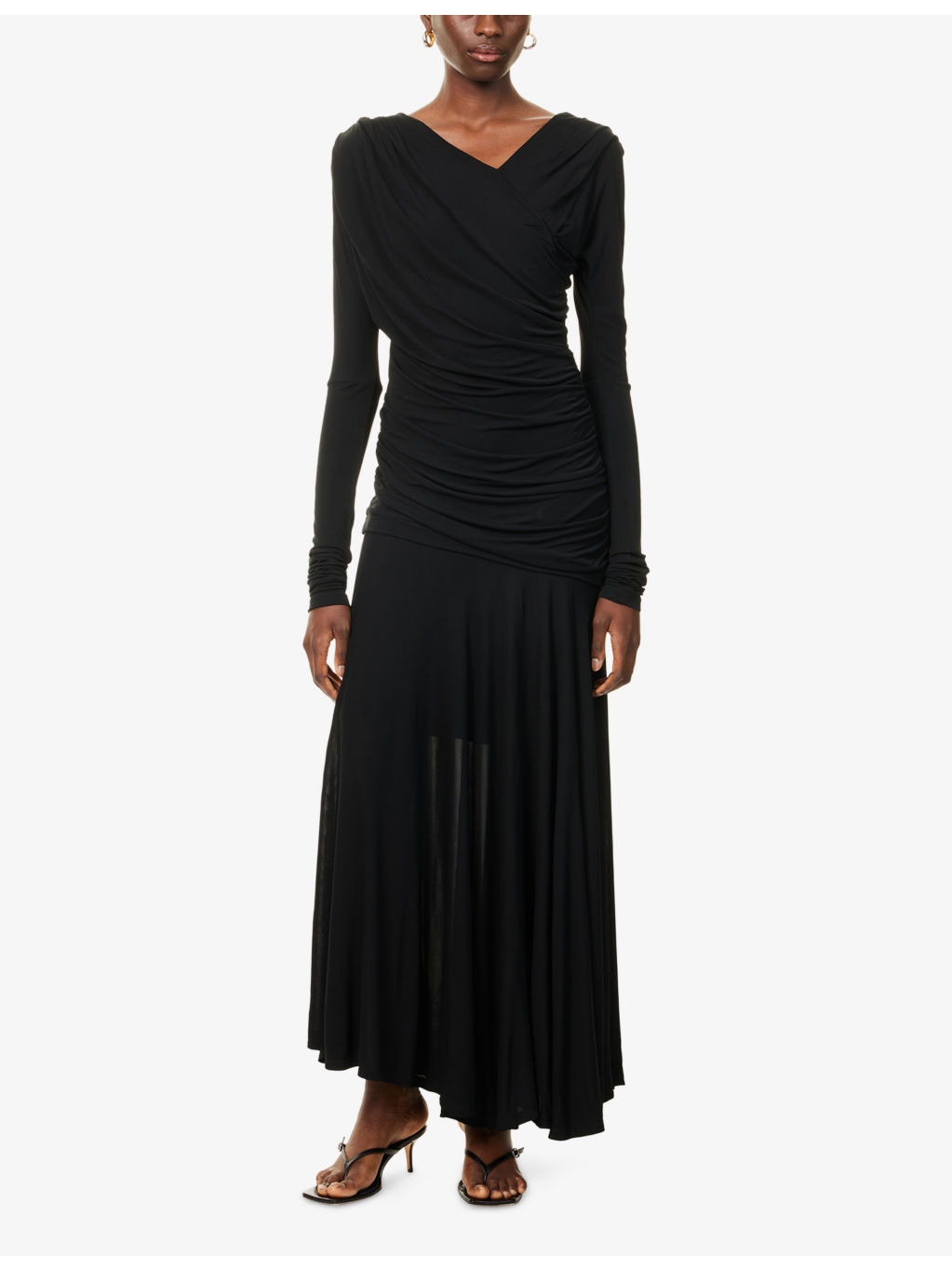 Ruched Long-Sleeves Woven Maxi Dress - 3
