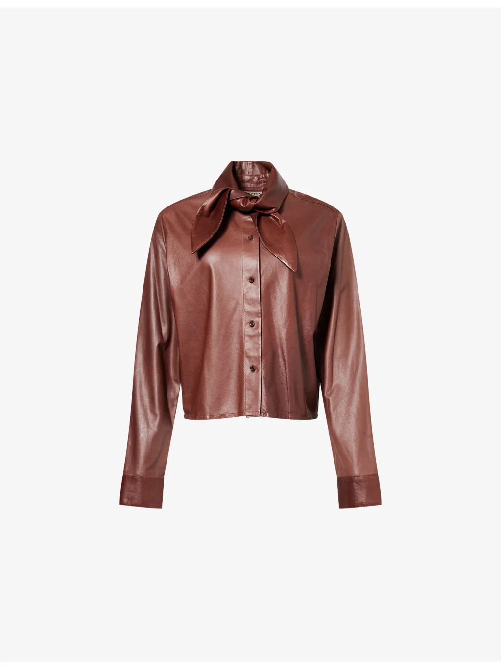 Tie-Insert Long-Sleeve Leather Shirt - 1