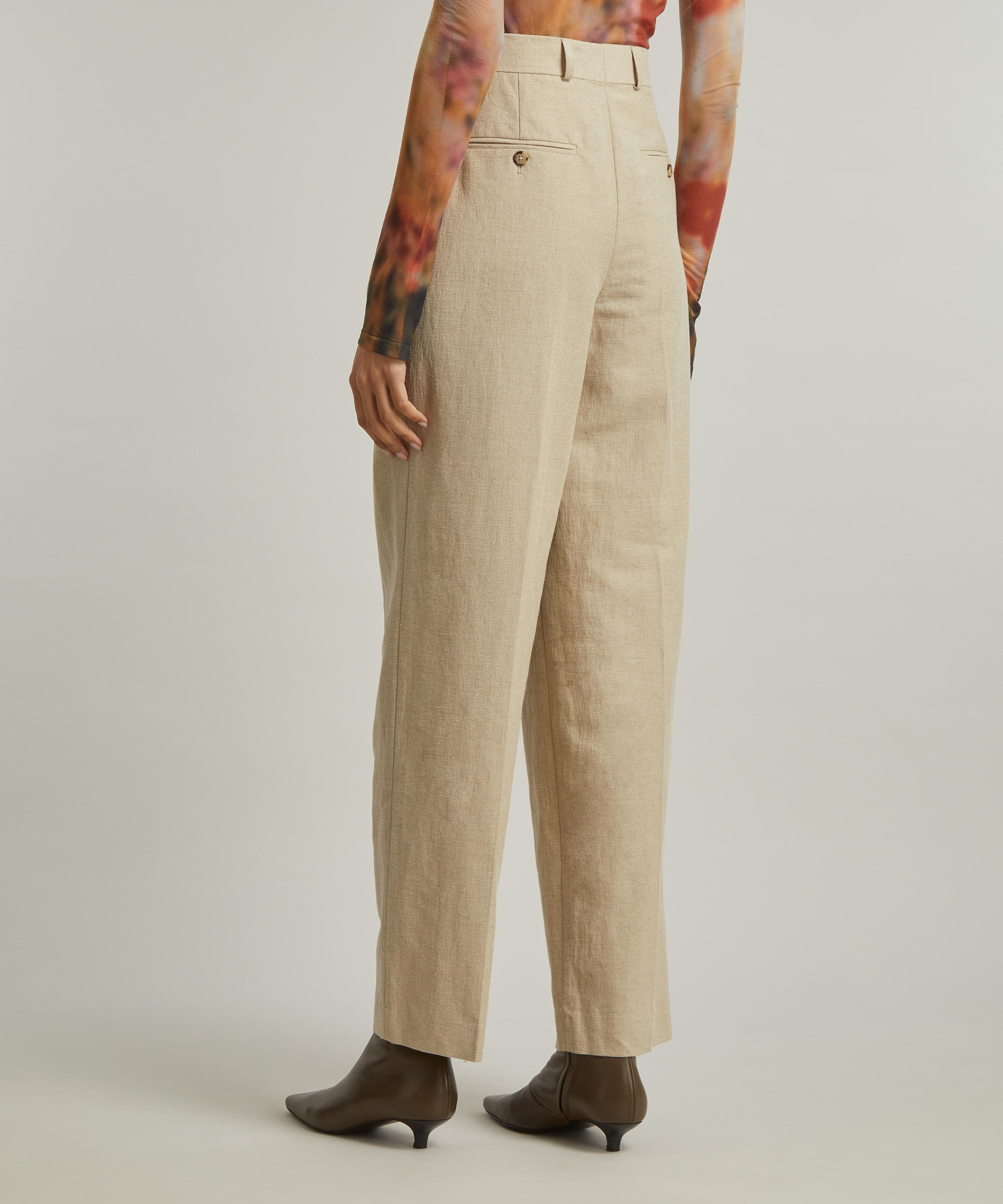 Double-Pleated Linen Tailored Trousers - 4