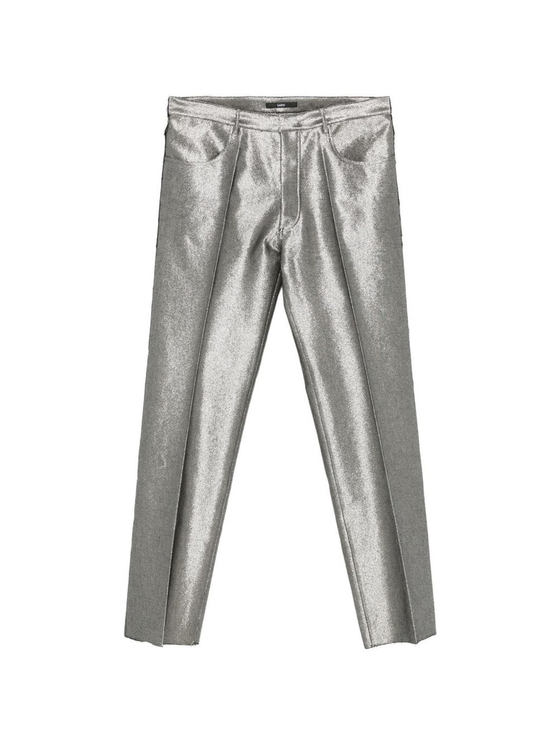 metallic-finish pressed-crease trousers 1