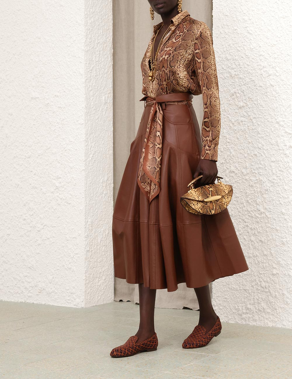 HYPNOTIC LEATHER MIDI SKIRT - 3