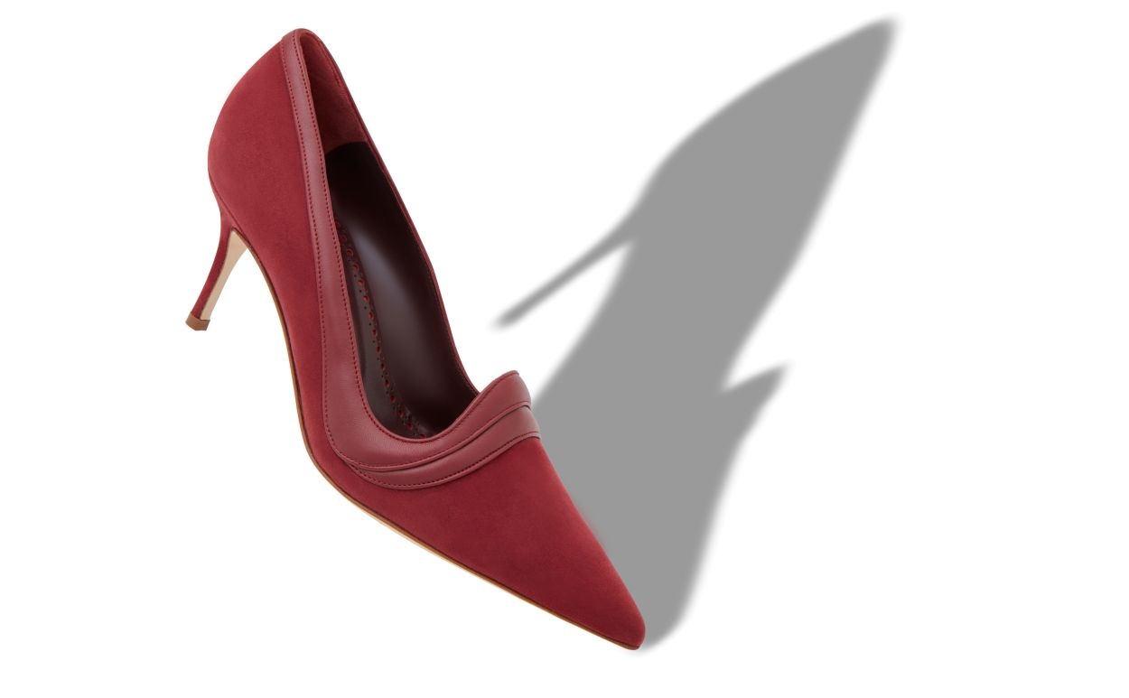 Dark Red Suede Pointed Toe Pumps - 2