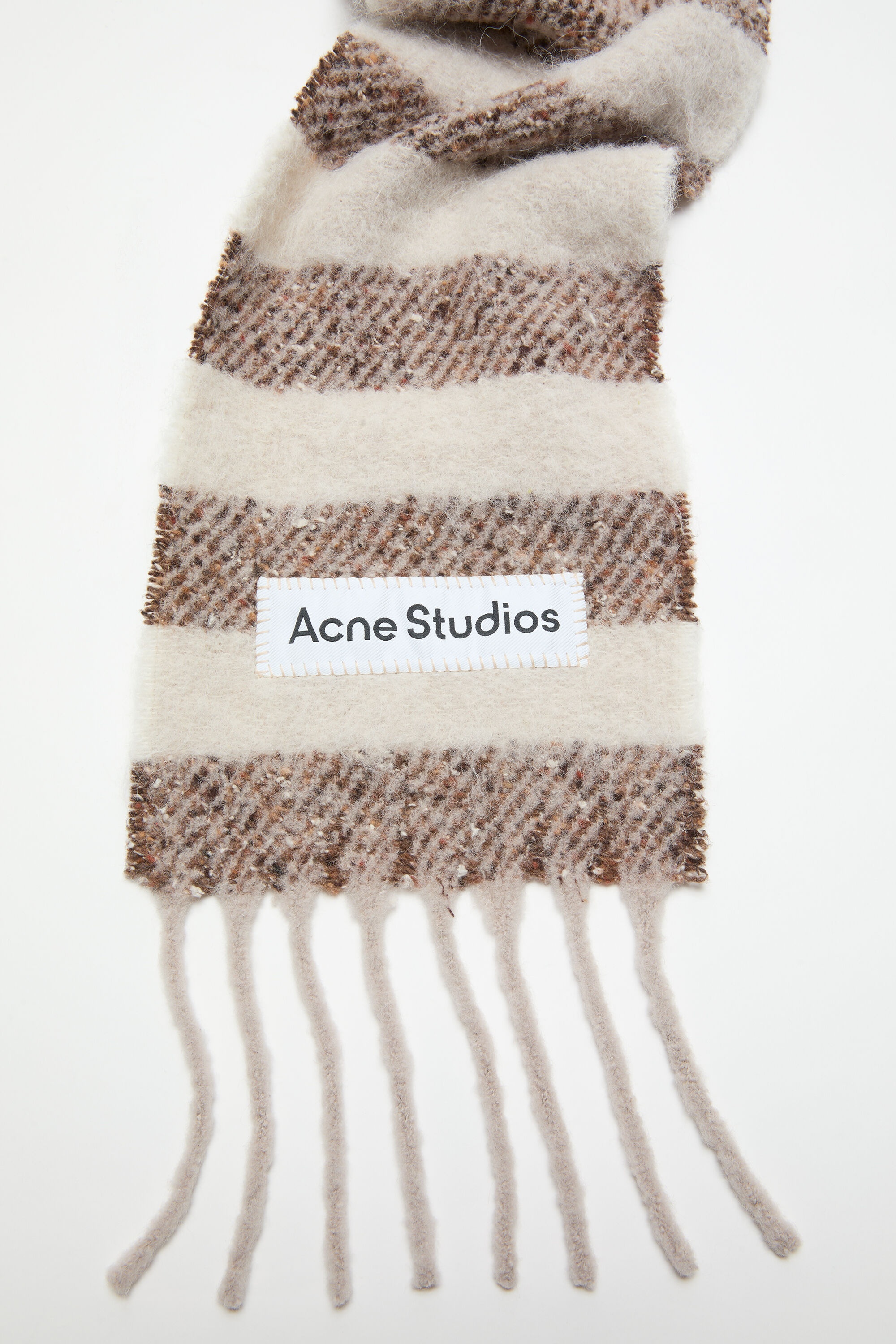 Stripe alpaca scarf - Narrow - Dark brown/beige - 4