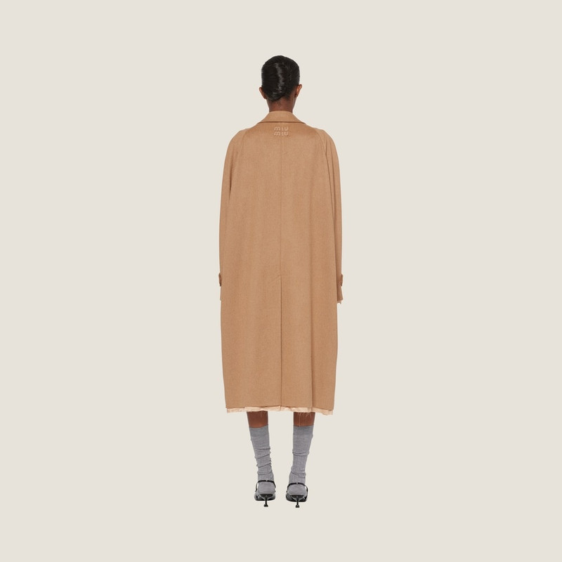 Miu Miu Single-breasted velour camel-hair coat outlook
