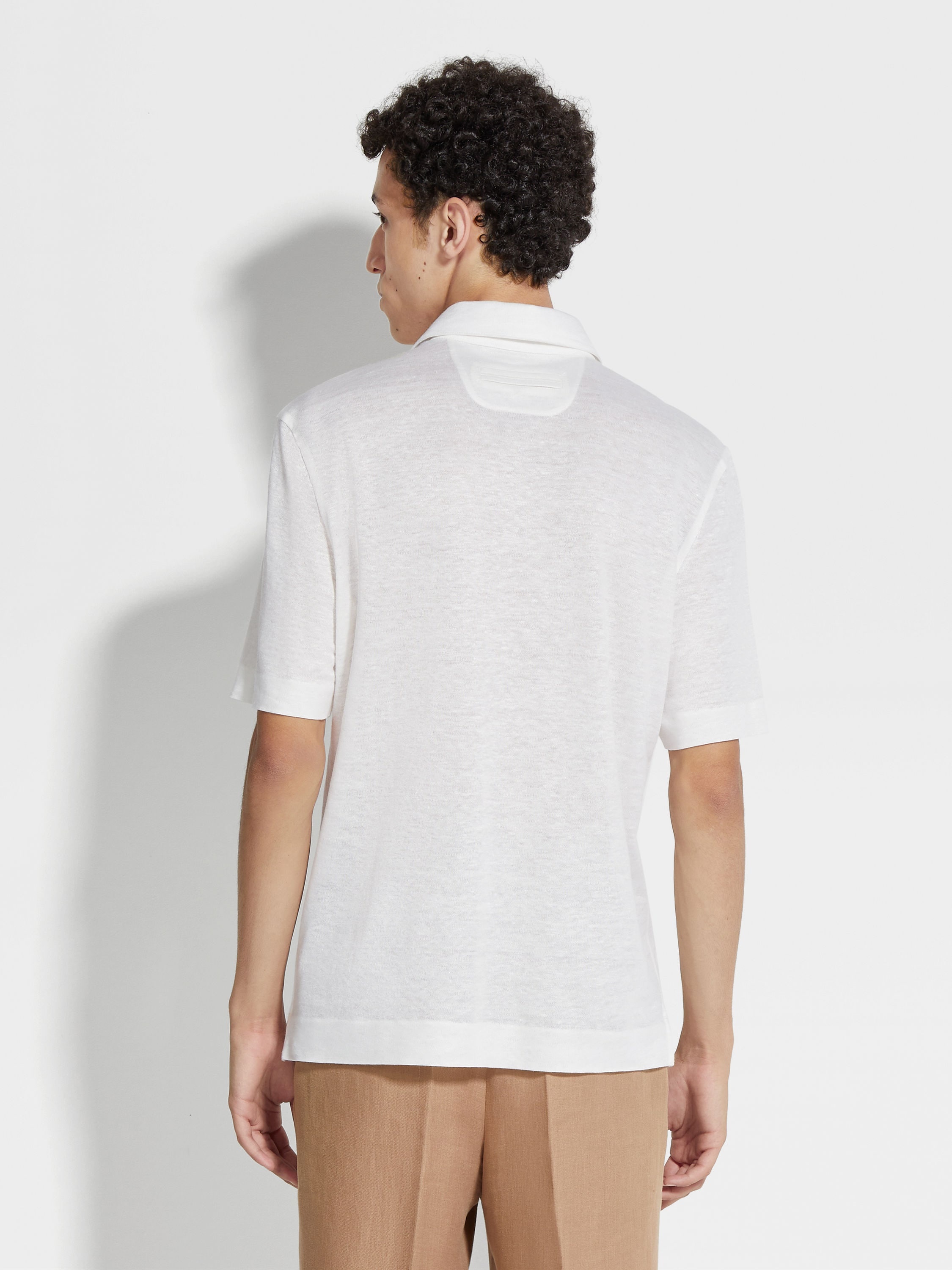 OPTICAL WHITE LINEN POLO SHIRT - 5