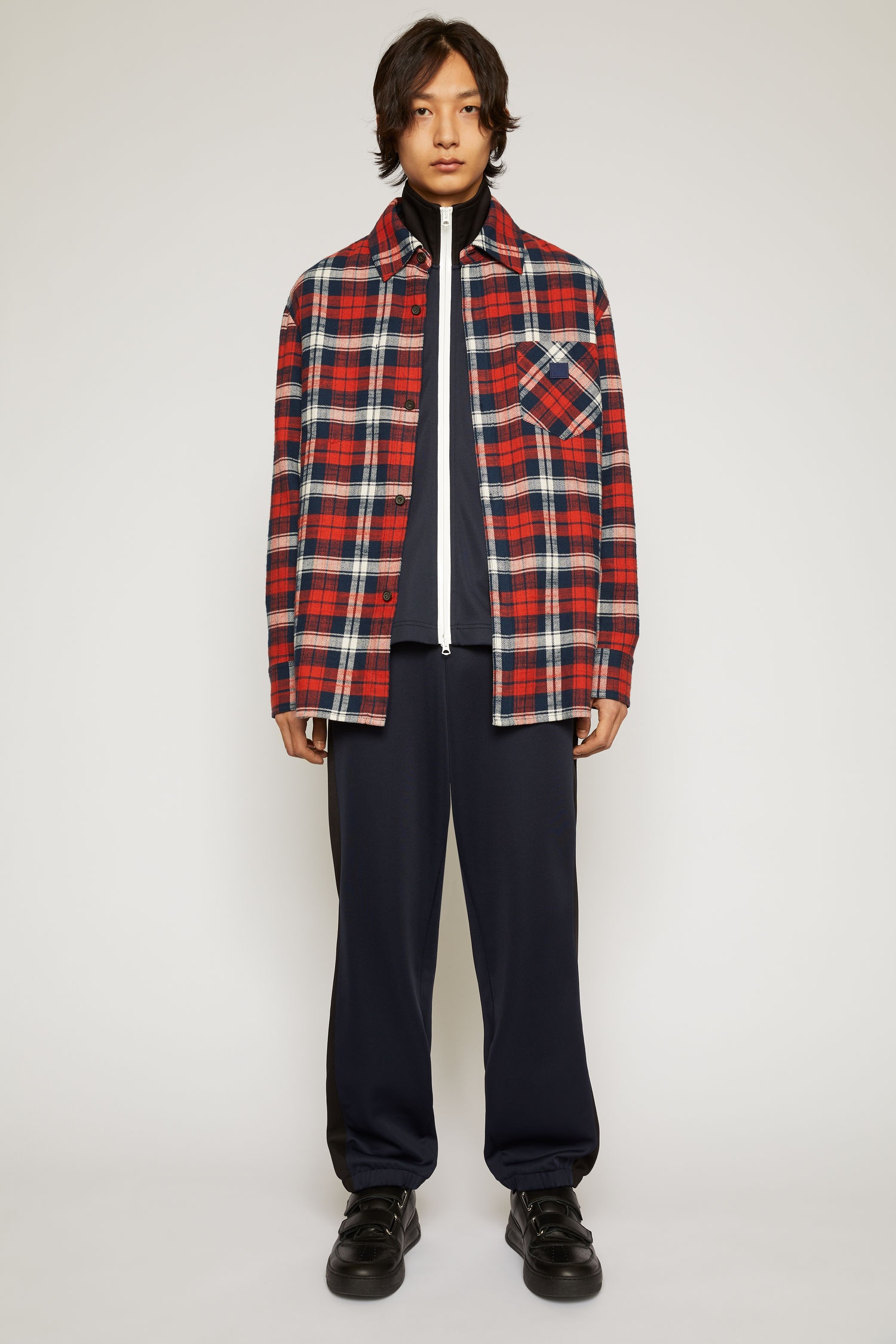 Face patch flannel overshirt red/navy - 2