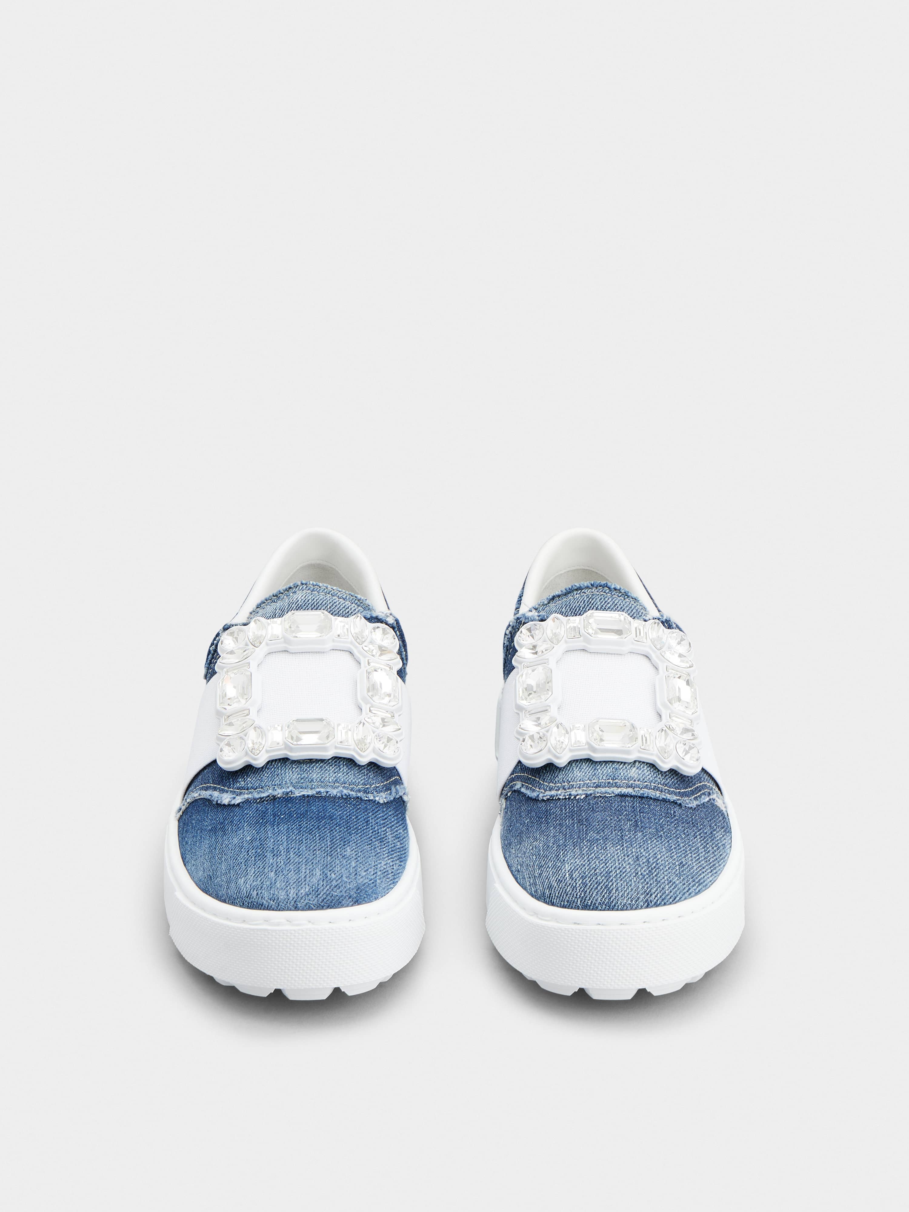 Very Vivier Strass Buckle Sneakers in Denim - 7