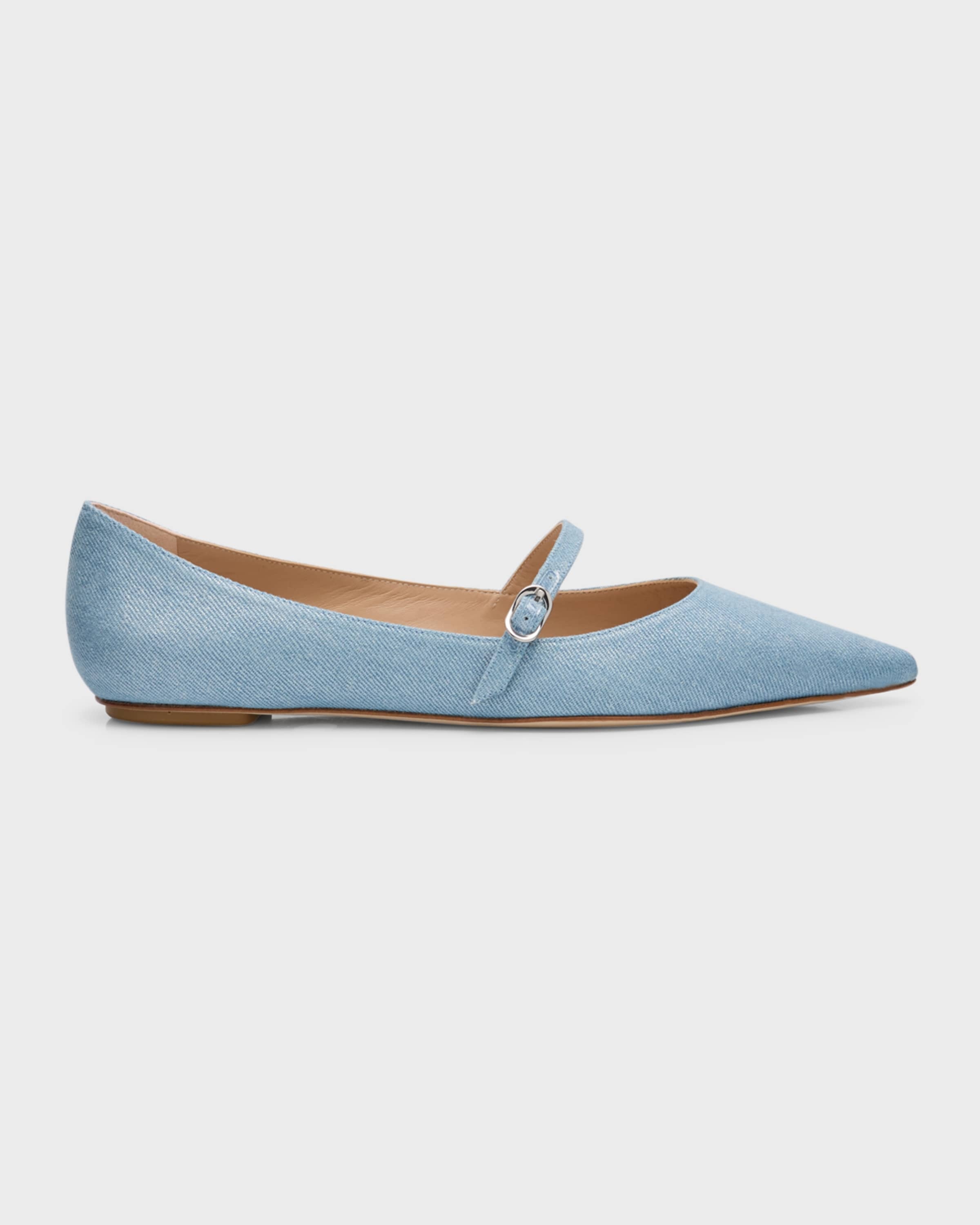 Emilia Metallic Denim Mary Jane Ballerina Flats - 1