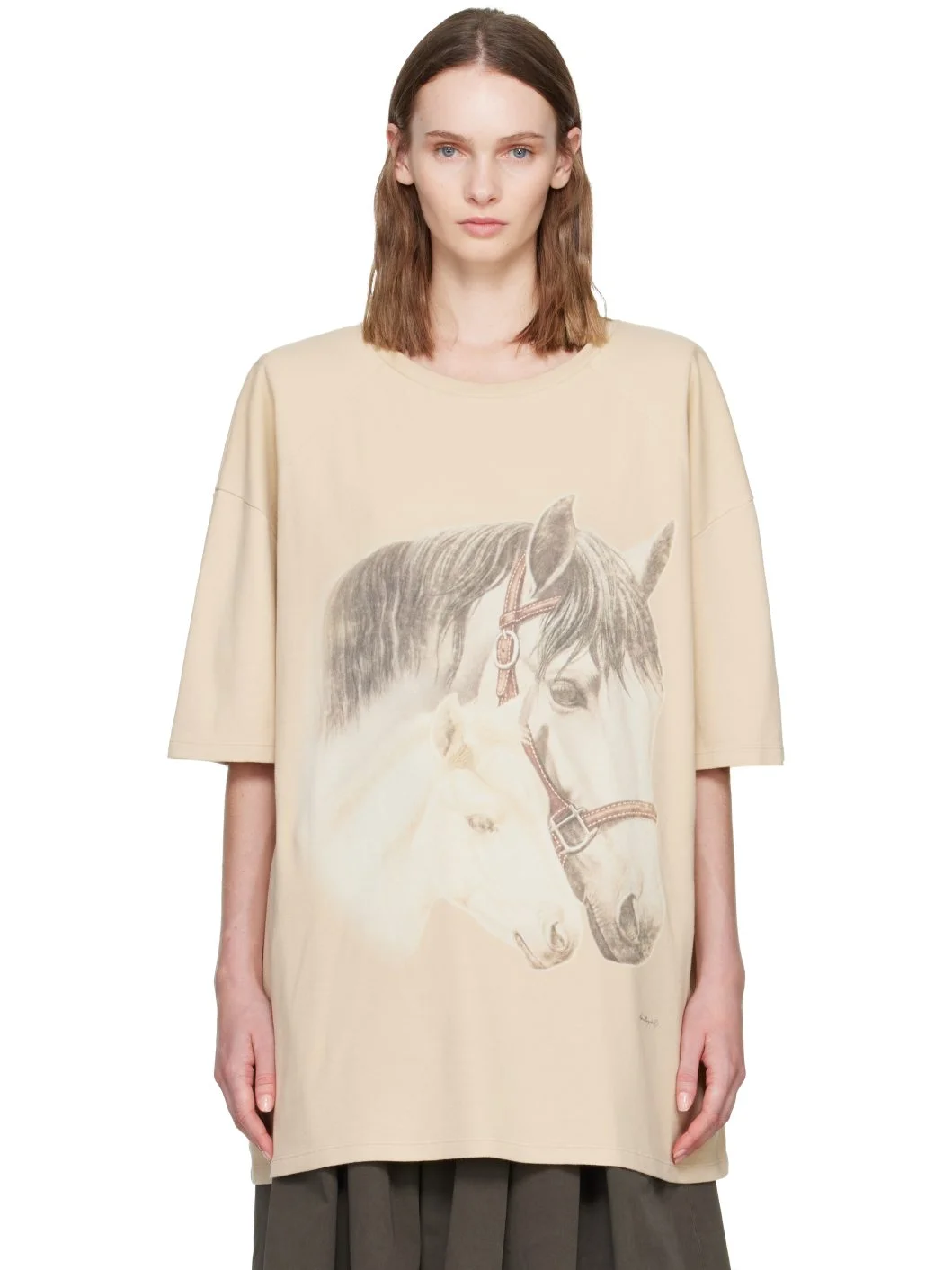 Beige Horse Portrait T-shirt - 1