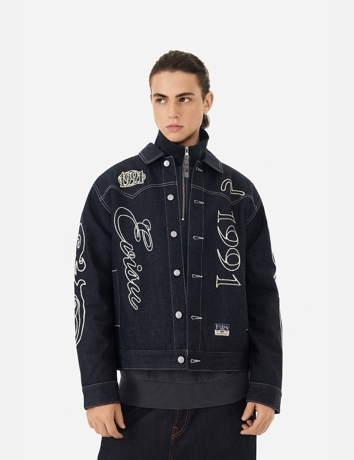 Western Style and Logo Embroidery Denim Jacket - 6