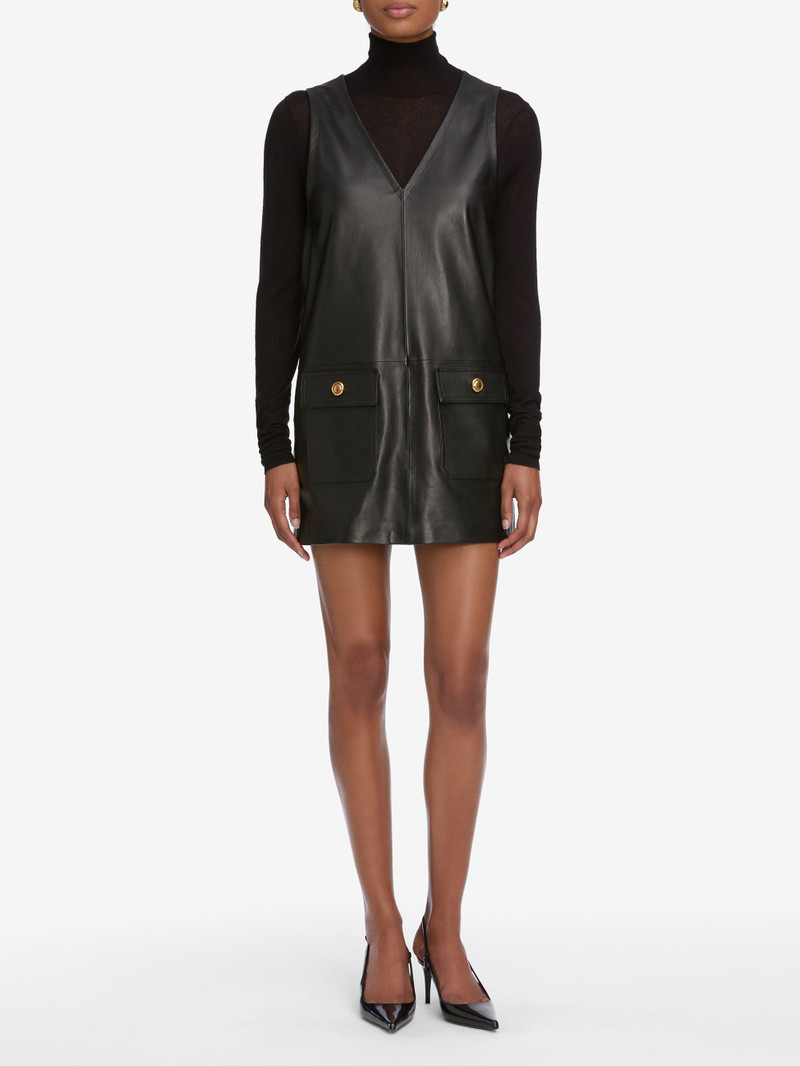 FRAME The Leather Pinafore Dress in Black outlook