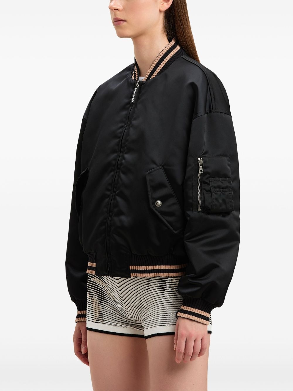 curved logo bomber jacket - 4