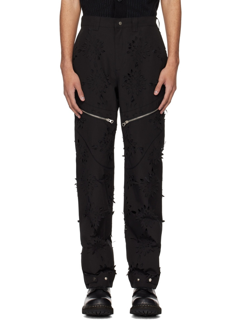 Black Laser-Slashed Flower Trousers 1