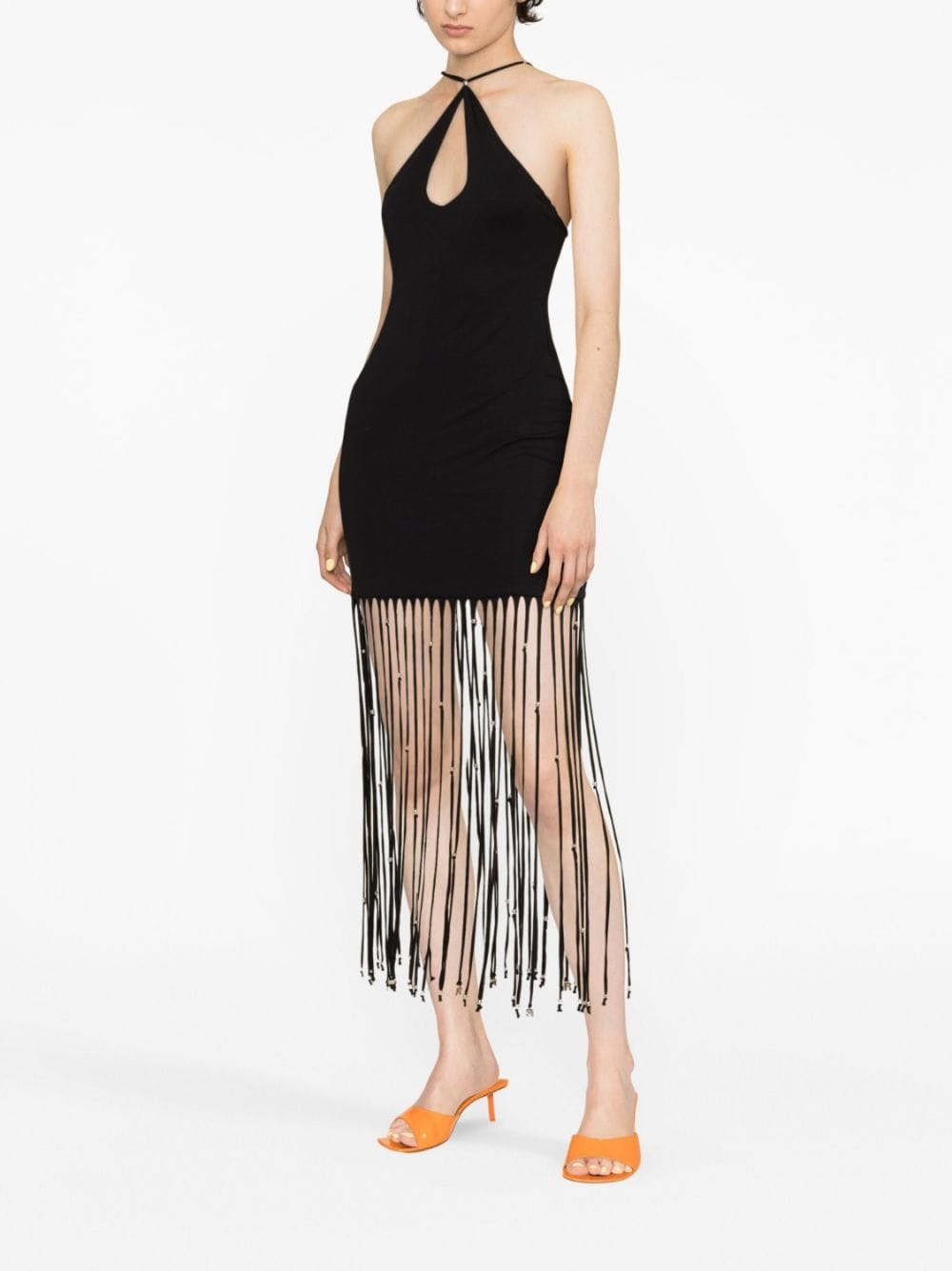 fringe-detailing cut-out dress - 3