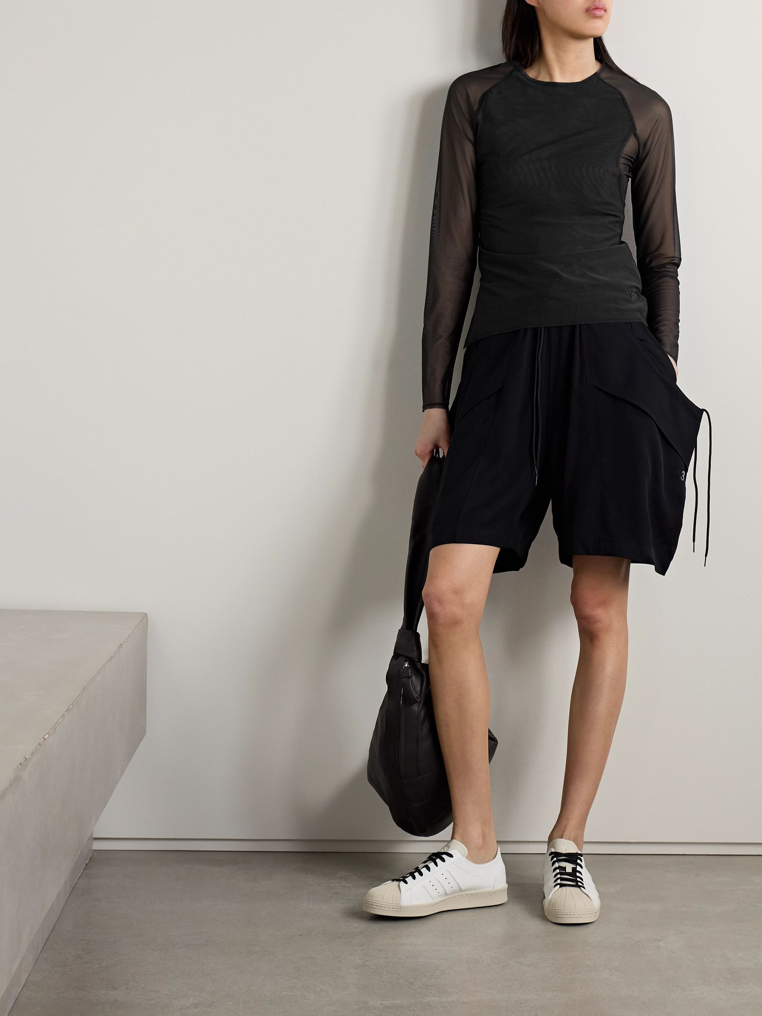 + Y-3 layered stretch recycled-mesh shirt Black - 2