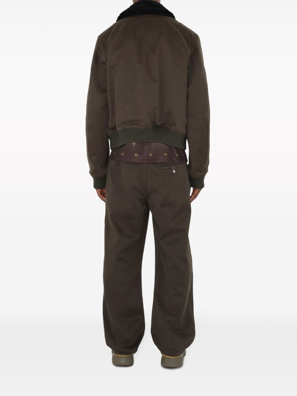 zipped shearling-collar bomber jacket - 4