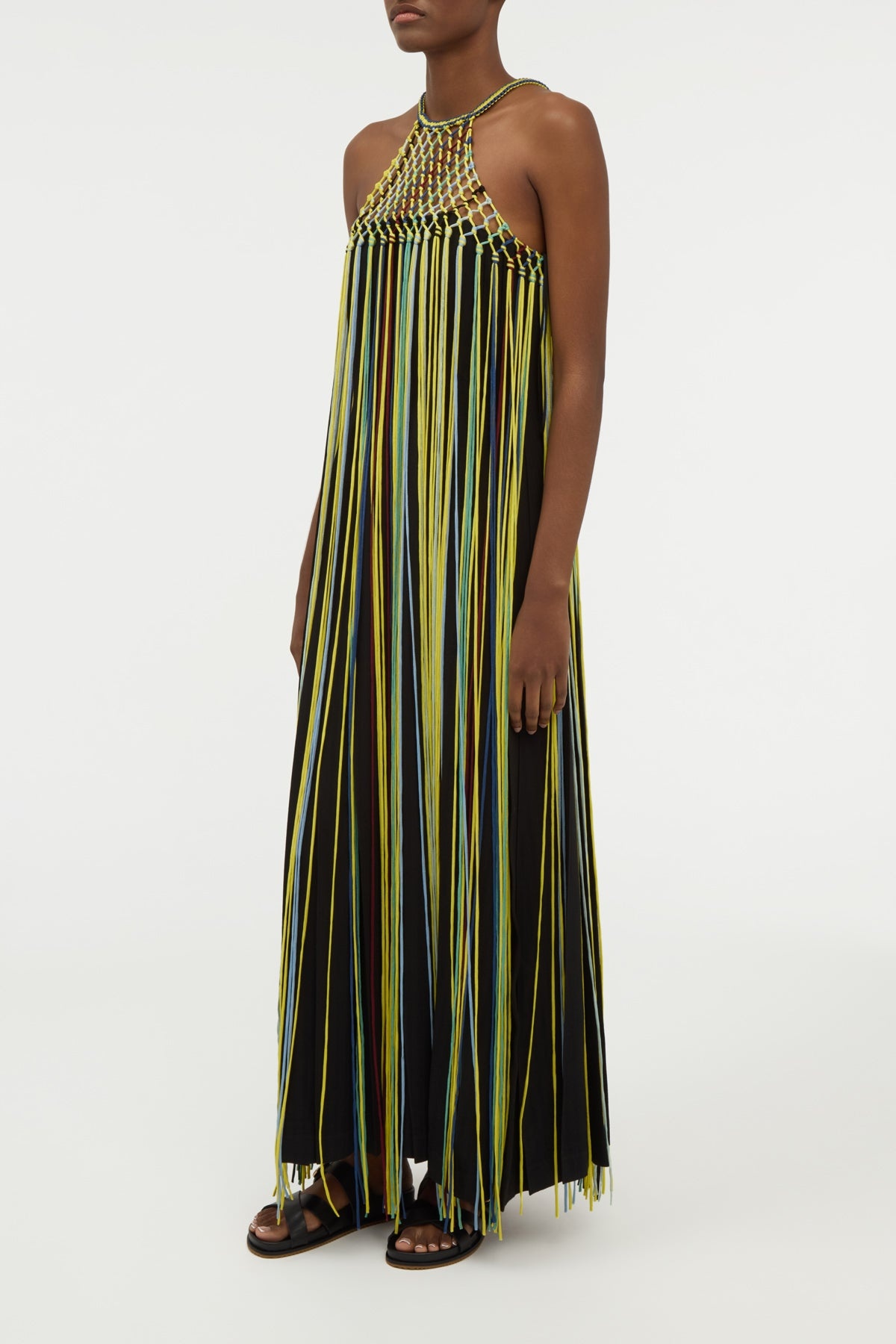 Tacia Fringe Maxi Dress in Black Multi Silk - 3