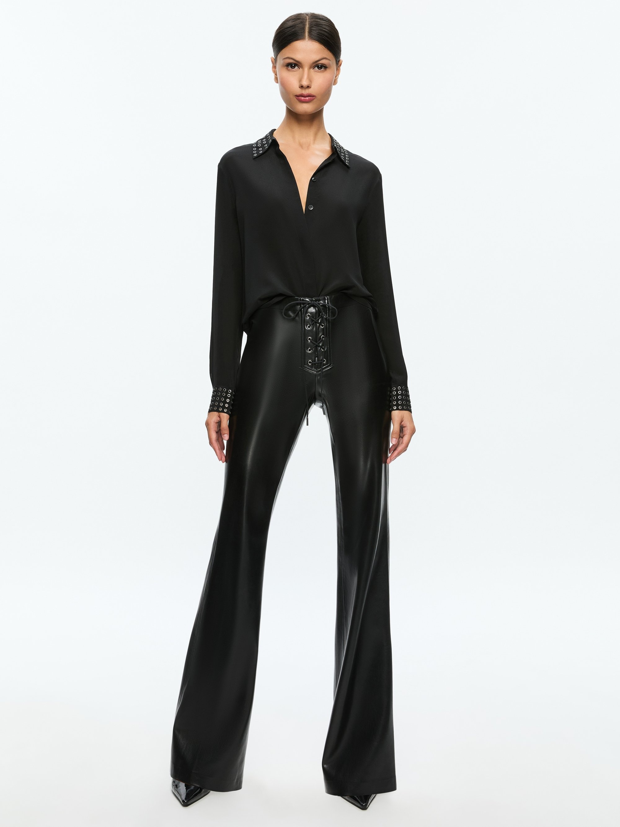 RAVYN VEGAN LEATHER LACE UP BOOTCUT PANT - 3
