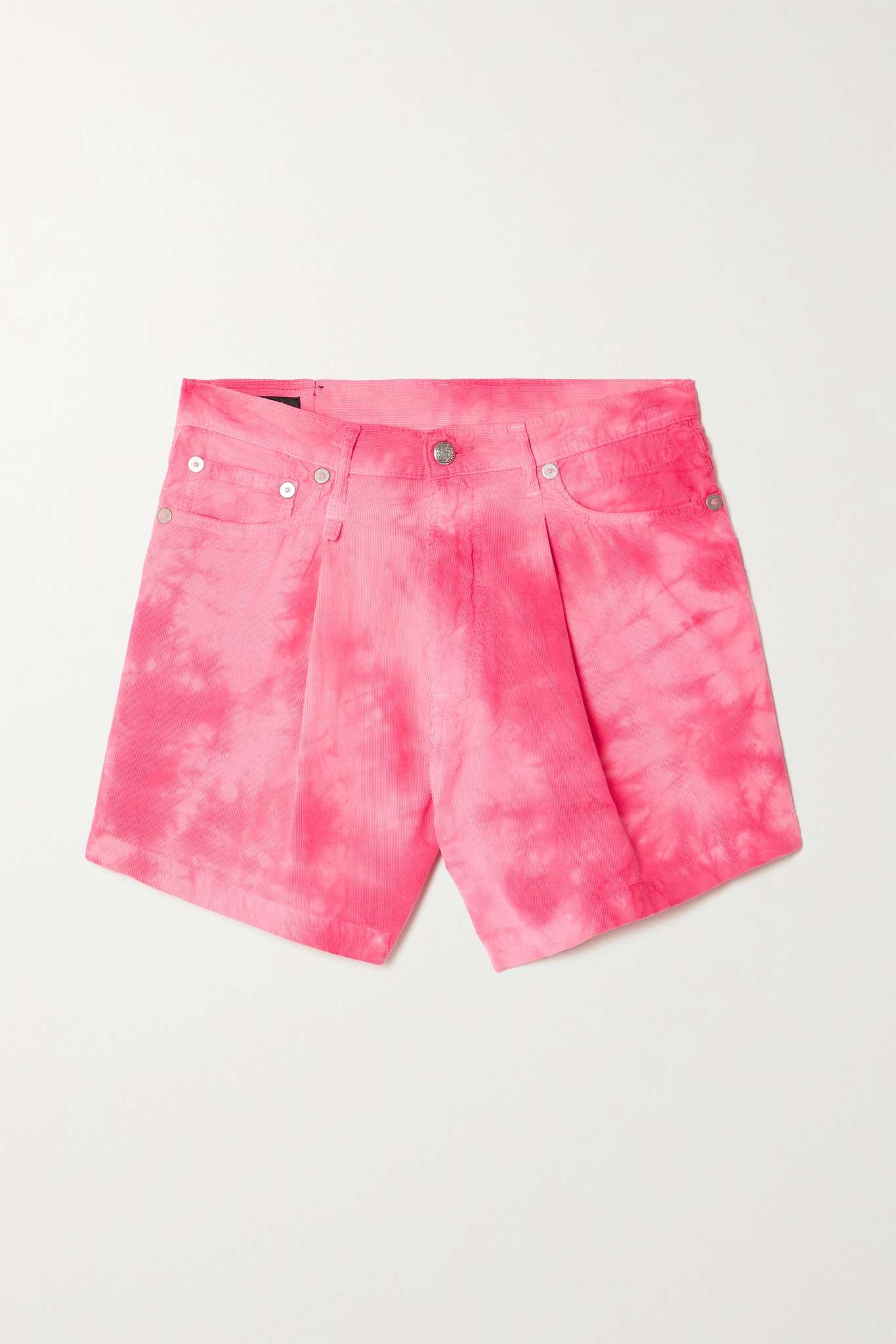 Damon tie-dyed pleated cotton-corduroy shorts - 1