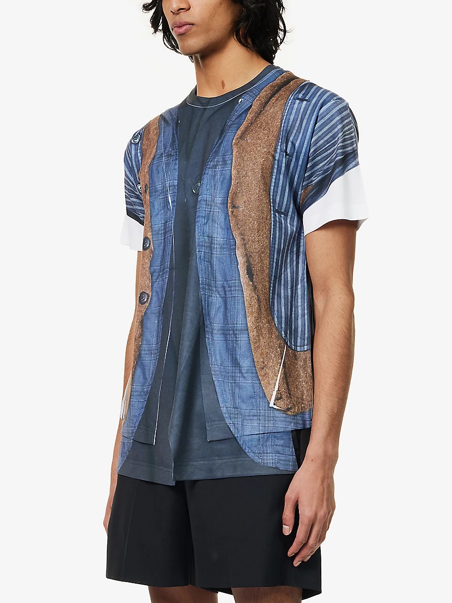 Layered-print short-sleeved woven T-shirt - 3