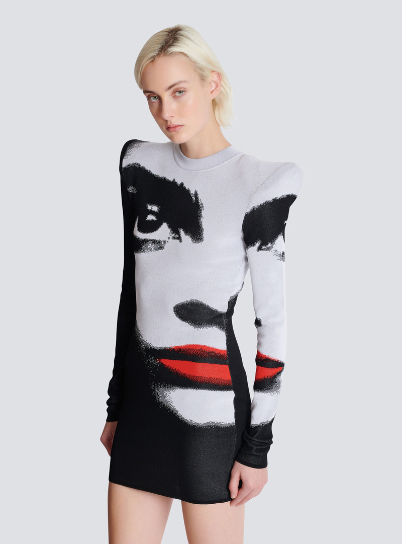 Jacquard knit dress with Face motif 7