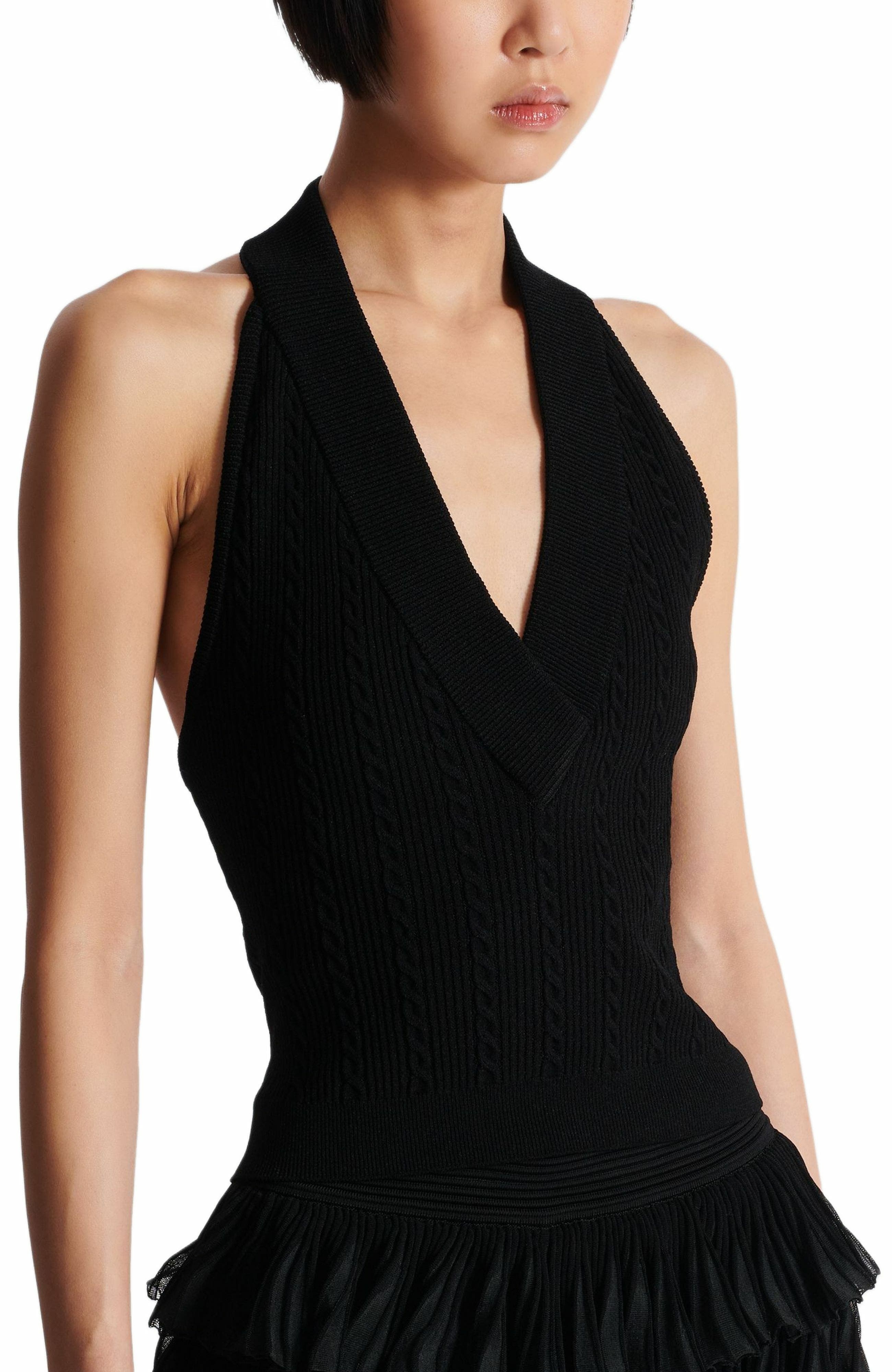 Balmain Cable-knit halterneck top in Black at Nordstrom - 6