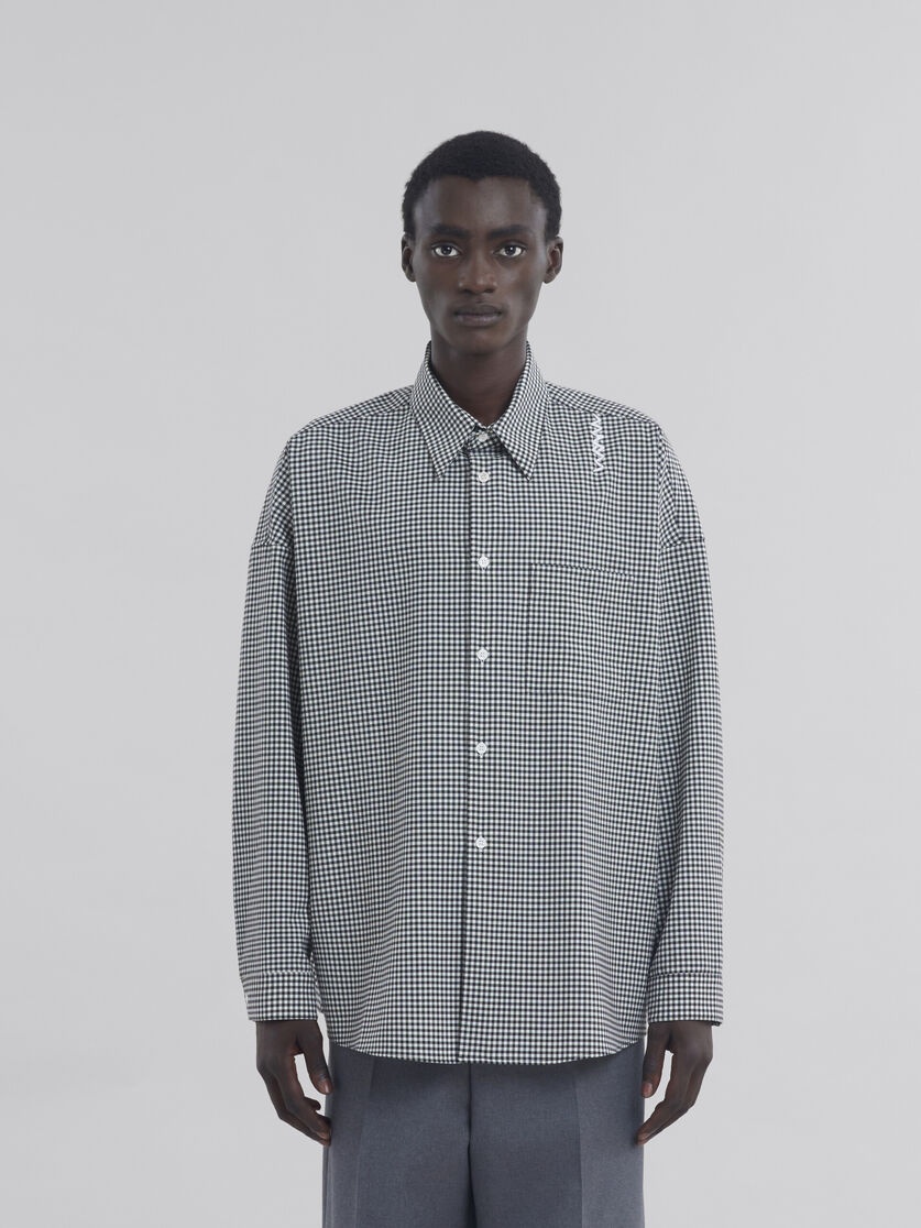 BLACK AND WHITE CHECKED WOOL SHIRT - 2