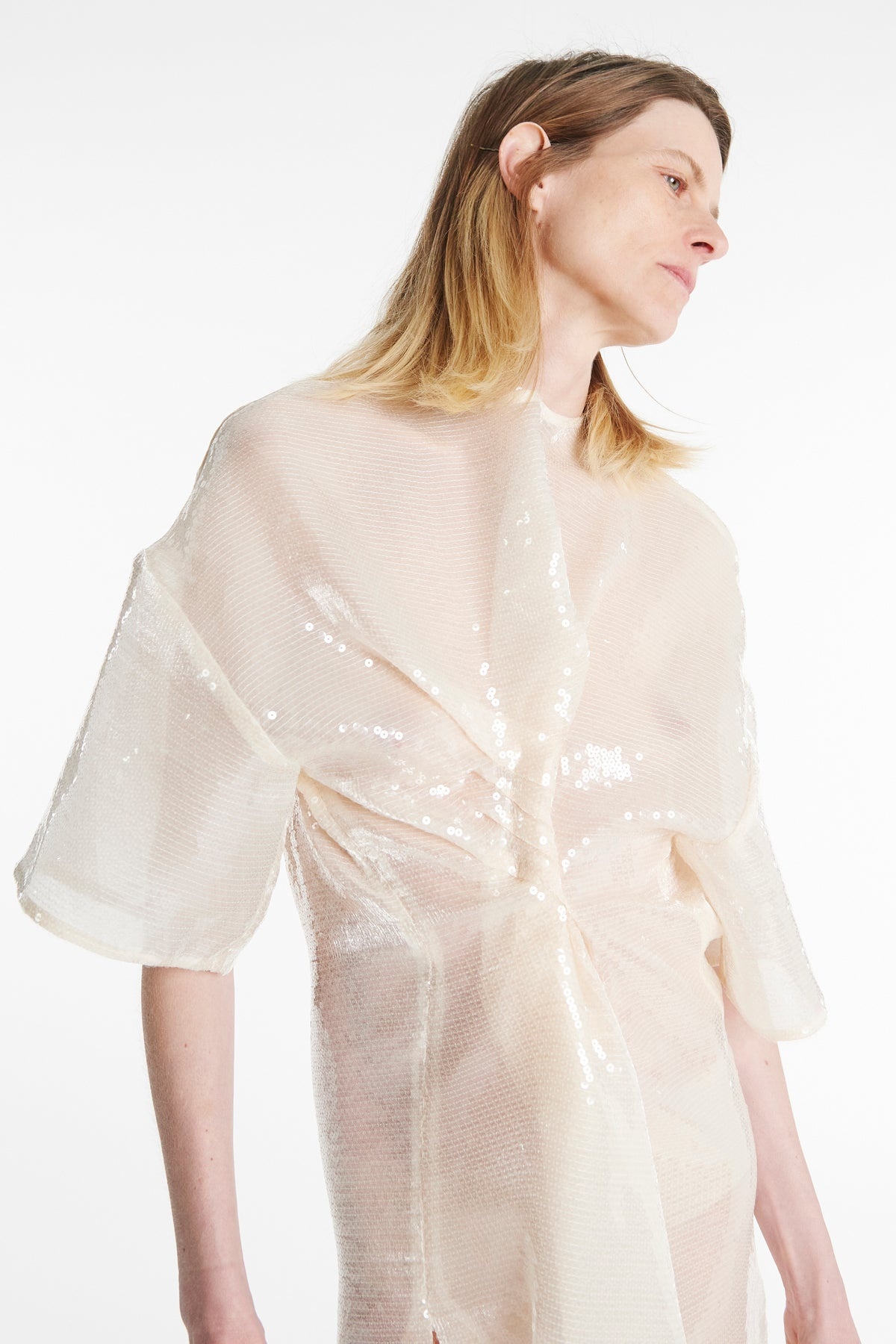 KNOTTED SEQUIN DRESS IVORY - 6