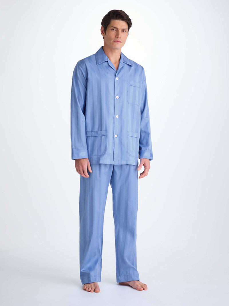 Lingfield Cotton Pajamas Mid Blue Stripe 3