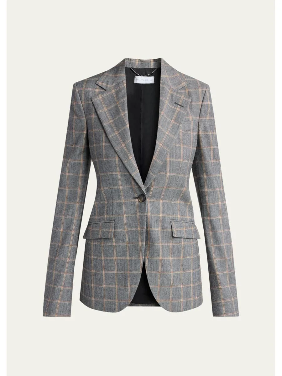 Slim Checked Single-Breasted Blazer Jacket - 1
