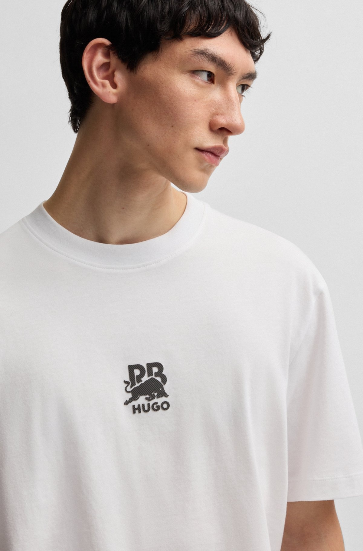HUGO X RB COTTON-JERSEY T-SHIRT WITH CARBON STEALTH LOGO - 3